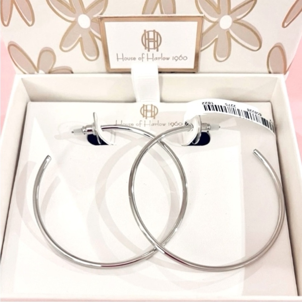 NWT- House of Harlow Silver Hoop Earrings New with Gift Box